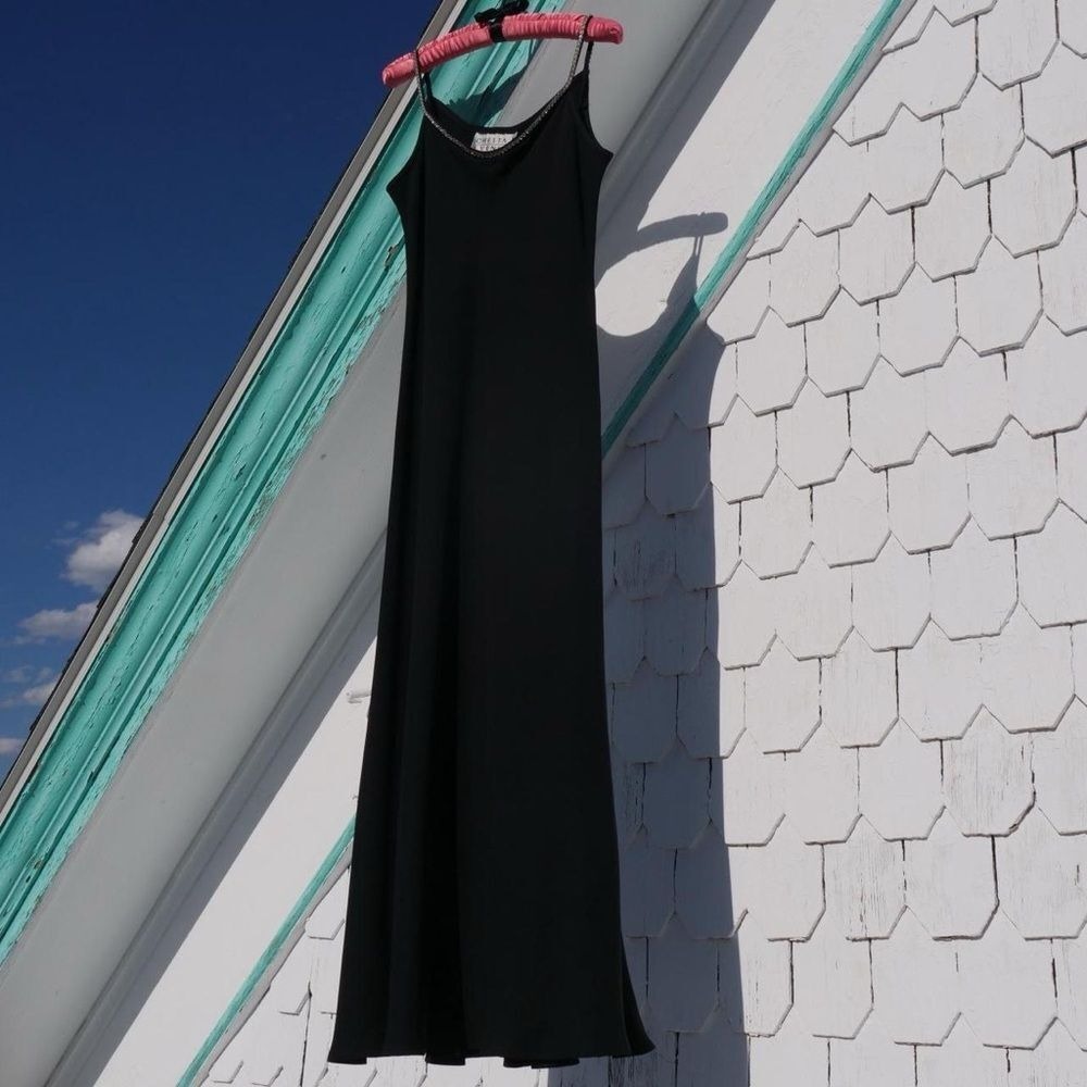 Gorgeous 90s Chetta B. Evening black bias cut slip dress - Picture 3 of 8